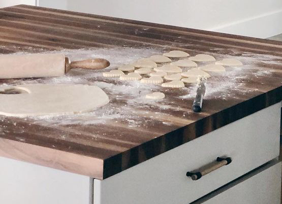 Walnut edge grain countertop used for dough preparation